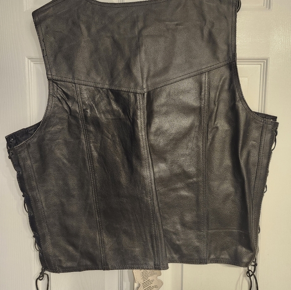 COPY - Unisex Genuine Black Leather Biker Vest - Picture 3 of 7